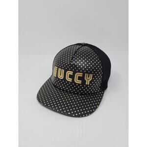 Gucci Black Leather GUCCY look baseball cap M sz
